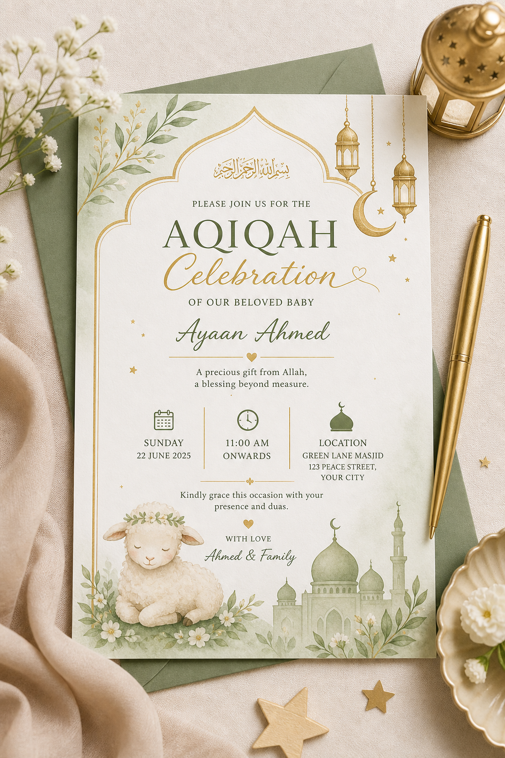 Modelo de convite para celebração de Aqiqah