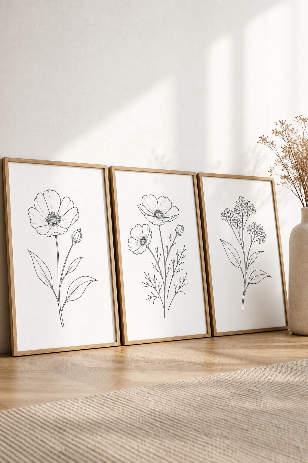 Conjunto de artes botânicas em traço