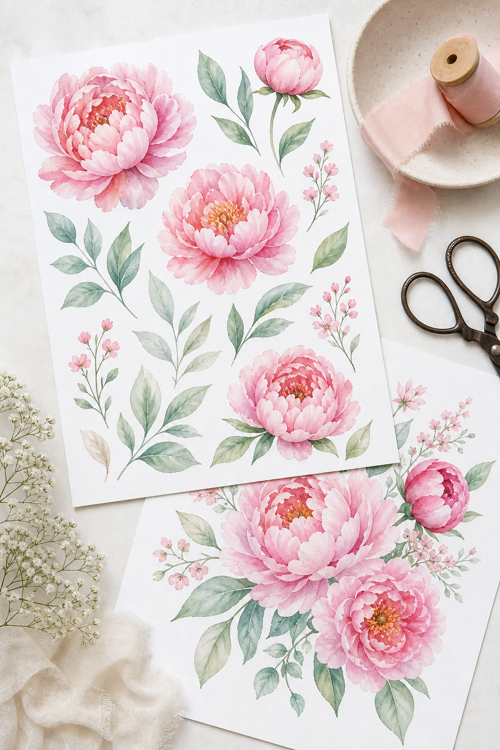 Conjunto de cliparts florais em aquarela